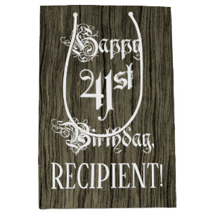 Sac Cadeau Moyen 41e anniversaire : Fancy, Faux Wood Look + Custom 