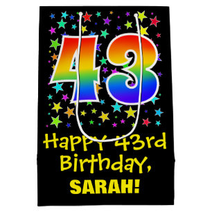 Sac Cadeau Moyen 43e anniversaire : Colorful Stars Motif & Rainbow 