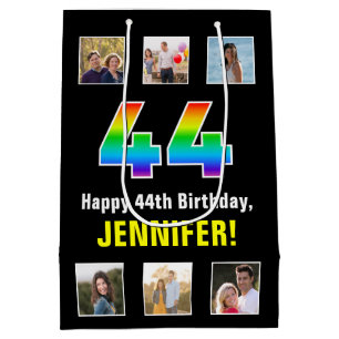 Sac Cadeau Moyen 44e anniversaire : Arc-en-ciel "44", photos person