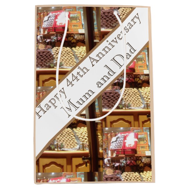 Sac Cadeau Moyen 44e anniversaire du Mariage modifiable (Devant)