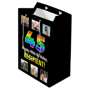 Sac Cadeau Moyen 45e anniversaire : Arc-en-ciel "45", photos person