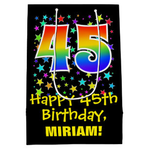 Sac Cadeau Moyen 45e anniversaire : Colorful Stars Motif & Rainbow 