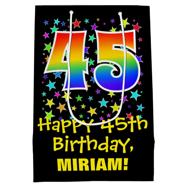 Sac Cadeau Moyen 45e anniversaire : Colorful Stars Motif & Rainbow  (Dos)