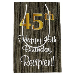 Sac Cadeau Moyen 45e Anniversaire : Élégant aspect or faux #, Bois