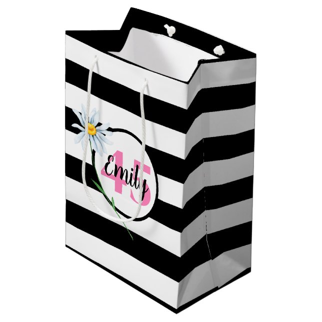 Sac Cadeau Moyen 45e anniversaire Stripes noir et blanc (Devant Angle)