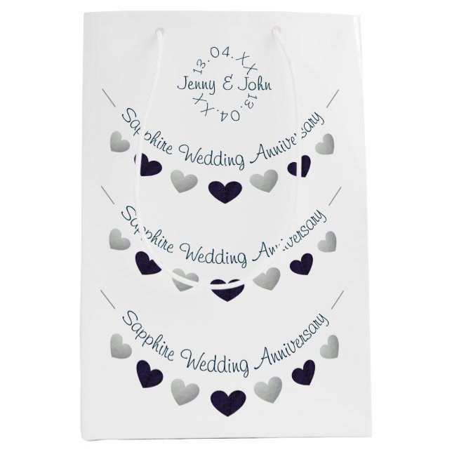 Sac Cadeau Moyen 45e saphir mariage anniversaire conception de l'en (Devant)