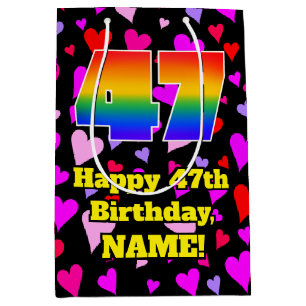 Sac Cadeau Moyen 47e anniversaire : Amour Hearts Motif, Arc en ciel