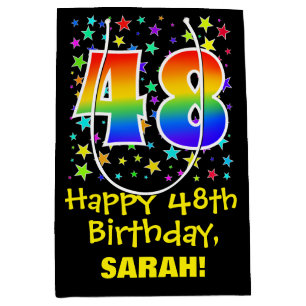 Sac Cadeau Moyen 48e anniversaire : Colorful Stars Motif & Rainbow 