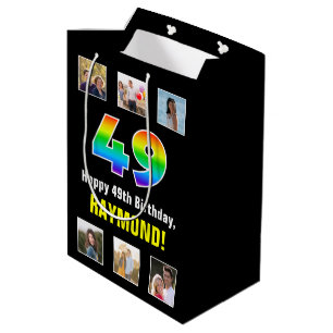 Sac Cadeau Moyen 49e anniversaire : Arc-en-ciel "49", photos person