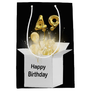 Sac Cadeau Moyen 49e Ballons d'anniversaire d'or en boîte blanche