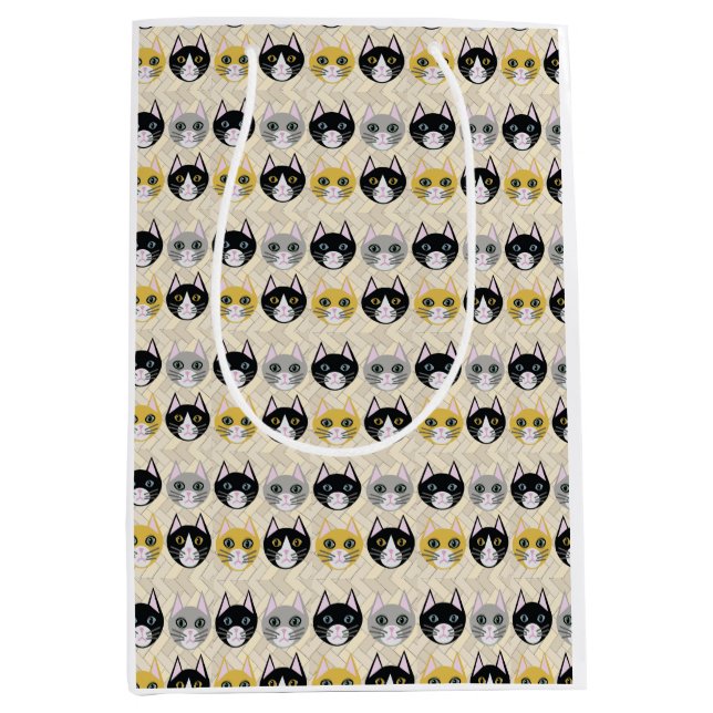 Sac Cadeau Moyen 4 Chats, Herringbone Beige (Devant)