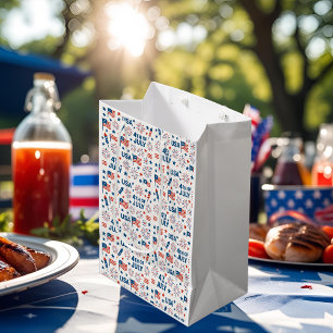 Sac Cadeau Moyen 4 juillet   Drapeau, feux d'artifice et étoiles de