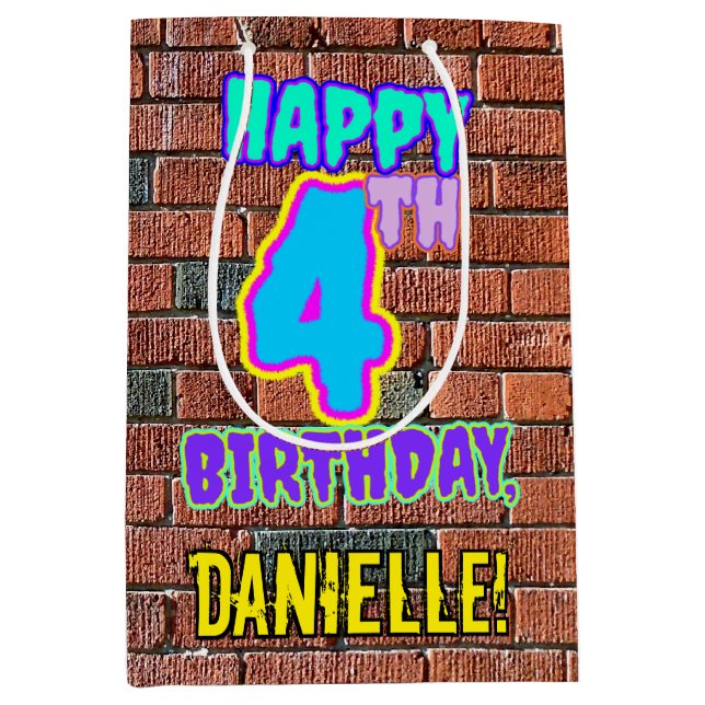 Sac Cadeau Moyen 4e anniversaire : Amusant, Graffiti urbain inspiré (Devant)