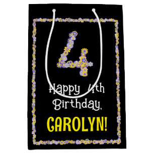 Sac Cadeau Moyen 4e anniversaire : Floral Flowers Numéro, Nom perso