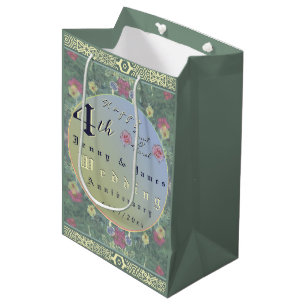 Sac Cadeau Moyen 4th Year Wedding Anniversary Green&Blue Flower