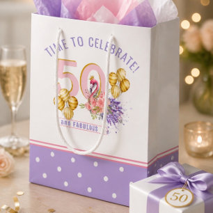 Sac Cadeau Moyen 50 ans et Fabuleux Flamant Rose Floral