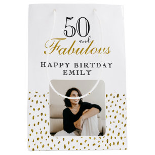 Sac Cadeau Moyen 50 ans et Fabuleux Paillettes Dorées Photo 50e Ann