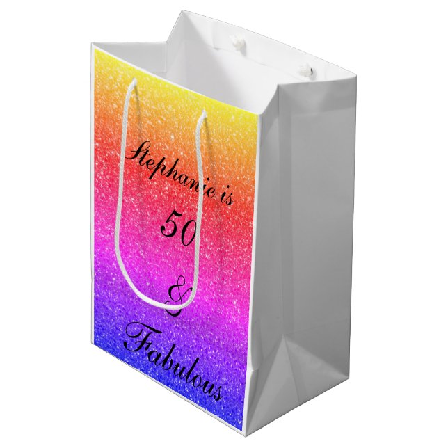 Sac Cadeau Moyen 50 Et Fabuleux Anniversaire Rose Black Violet Part (Devant Angle)