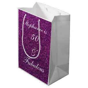 Sac Cadeau Moyen 50 Et Fabuleux Anniversaire Violet Parties scintil