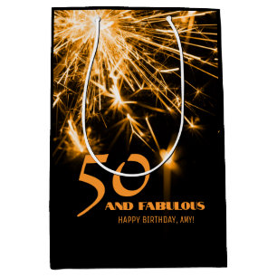 Sac Cadeau Moyen 50 et Fabulous anniversaire or fête étincelante