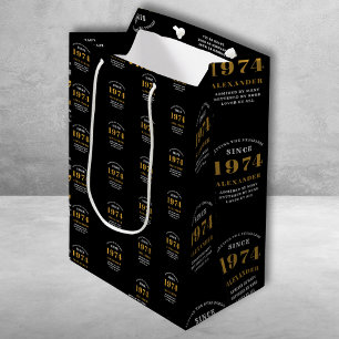 Sac Cadeau Moyen 50e anniversaire 1974 Black Gold Chic Elegant