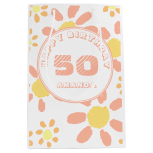 Sac Cadeau Moyen 50e anniversaire aquarelle Fleur motif floral