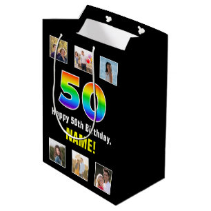 Sac Cadeau Moyen 50e anniversaire : Arc-en-ciel "50", photos person