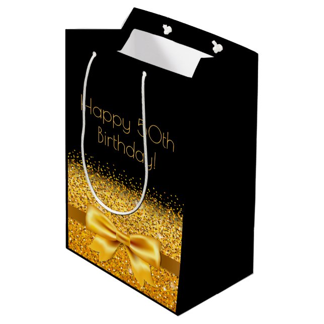 Sac Cadeau Moyen 50e anniversaire arc en or noir (Dos Angle)