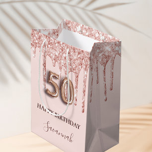 Sac Cadeau Moyen 50e anniversaire blush rose parties scintillant go
