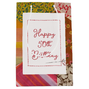 Sac Cadeau Moyen 50e anniversaire Motif de courtepointe avec aiguil