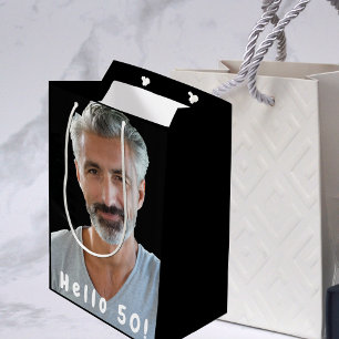Sac Cadeau Moyen 50e anniversaire personnalisé photo bonjour homme