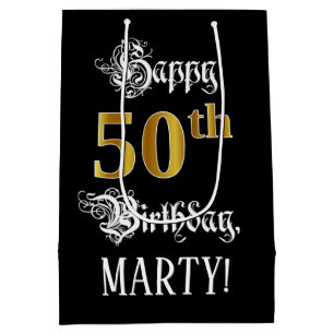 Sac Cadeau Moyen 50e anniversaire ~ Script fantaisie; Faux Gold Loo