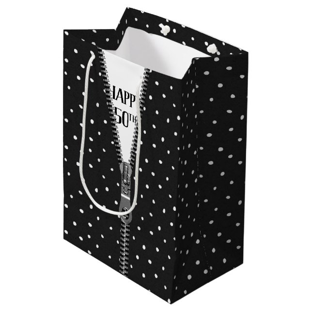 Sac Cadeau Moyen 50e anniversaire Zipper en Pois (Devant Angle)