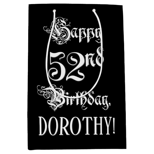 Sac Cadeau Moyen 52e anniversaire : Fancy, Elegant Script + Nom per (Devant)