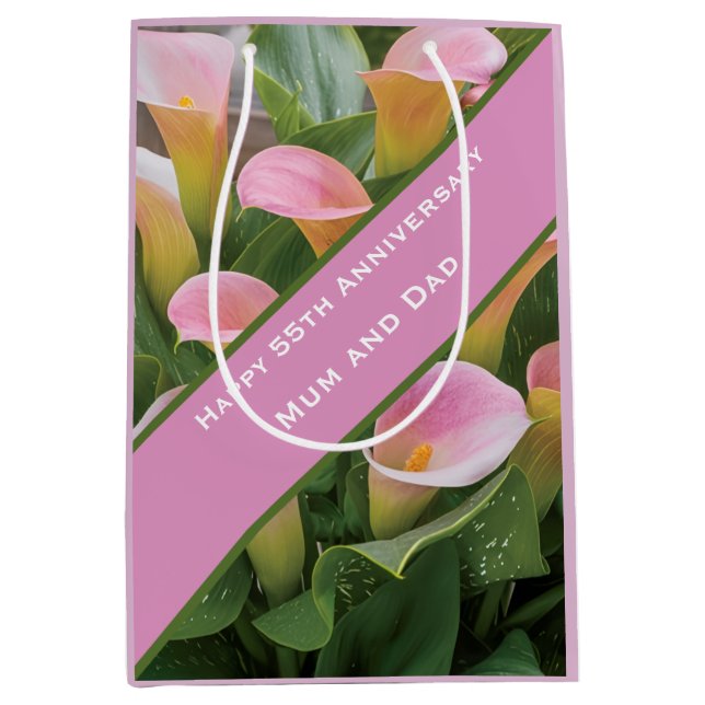 Sac Cadeau Moyen 55e anniversaire du Mariage Pink Calla Lily (Devant)