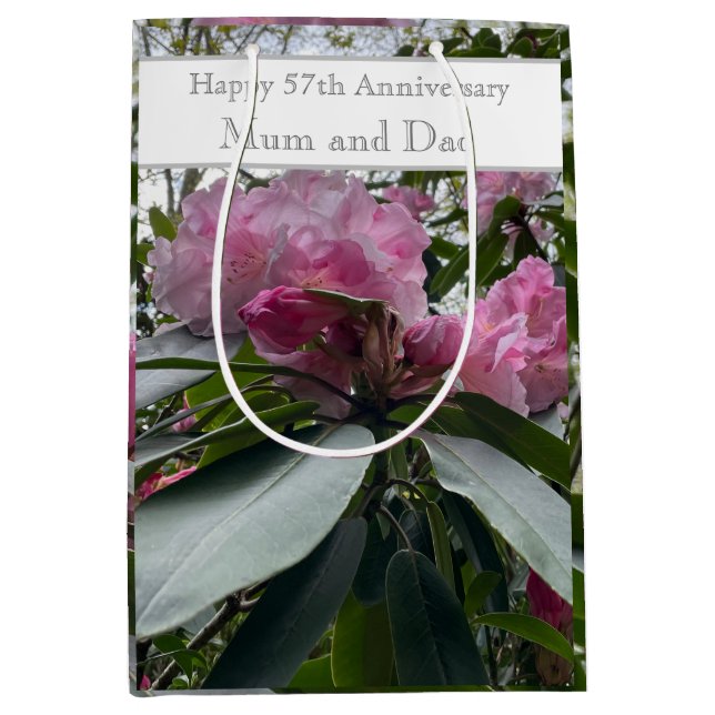 Sac Cadeau Moyen 57e anniversaire du Mariage Rhododendron rose (Devant)