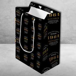Sac Cadeau Moyen 60e anniversaire 1964 Black Gold Chic Elegant