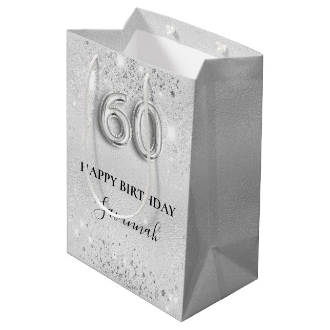 Sac Cadeau Moyen 60e anniversaire argent parties scintillant monogr (Dos Angle)