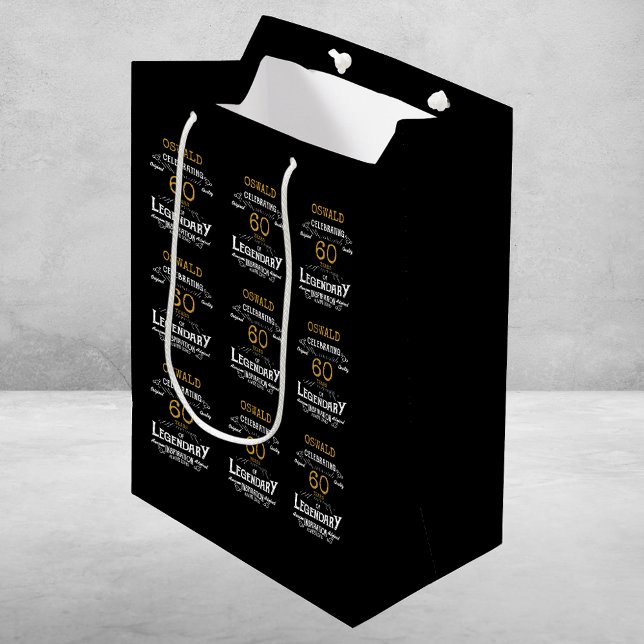 Sac Cadeau Moyen 60e anniversaire Black Gold Legendary Retro (60th Birthday Black Gold Legendary Retro Medium Gift Bag
)