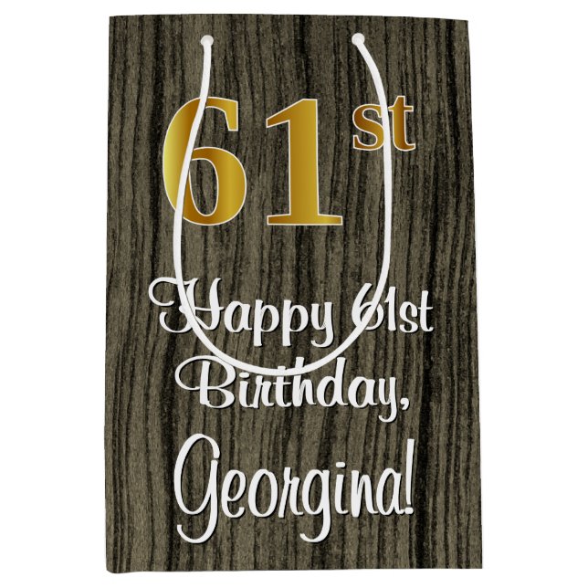 Sac Cadeau Moyen 61e anniversaire : Elégant Faux Gold Look #, Faux  (Devant)