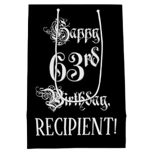 Sac Cadeau Moyen 63e anniversaire : Fancy, Elegant Script + Nom per