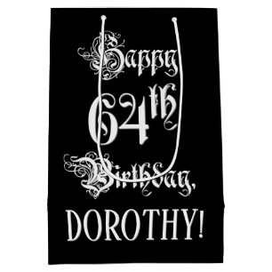Sac Cadeau Moyen 64e anniversaire : Fancy, Elegant Script + Nom per