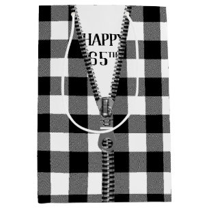 Sac Cadeau Moyen 65e anniversaire Zipper sur Buffalo Plaid