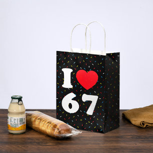 Sac Cadeau Moyen 67 Mème drôle J'aime six sept 67ème anniversaire