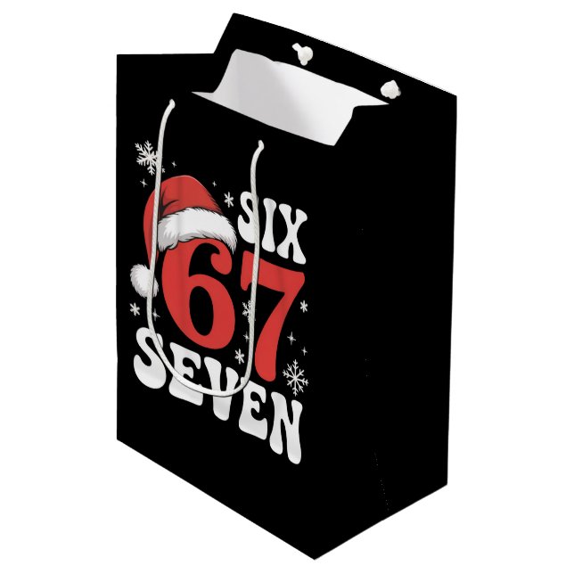 Sac Cadeau Moyen 67 Santa Hat Christmas Six Seven Funny Sayings (Devant Angle)