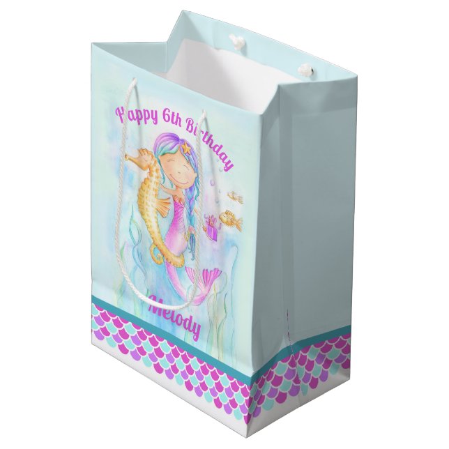Sac Cadeau Moyen 6 ans mermaid et l'art hippique sur mesure (Devant Angle)