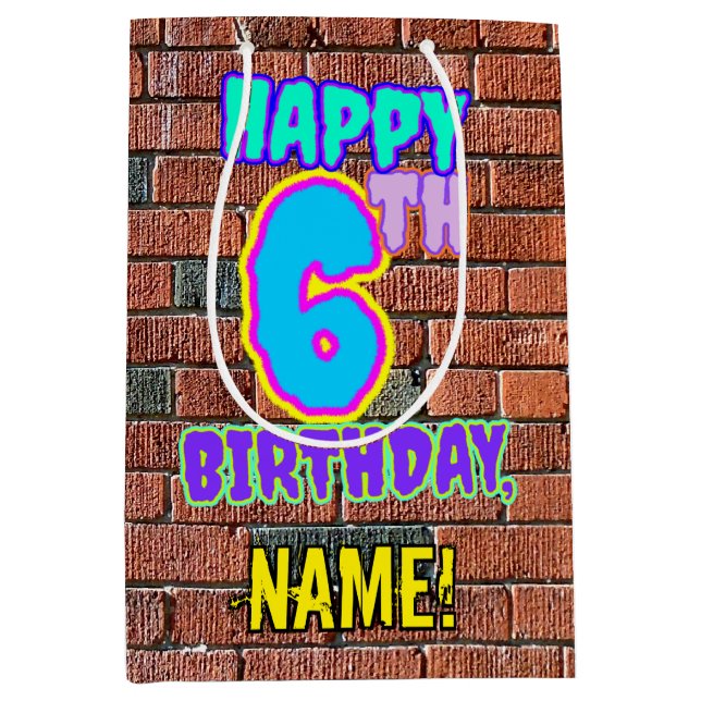 Sac Cadeau Moyen 6e anniversaire : Amusant, Graffiti urbain inspiré (Devant)