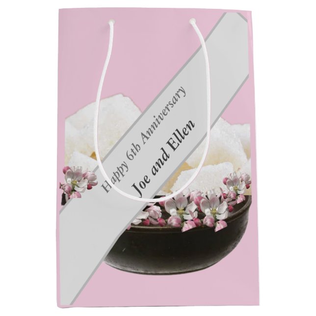 Sac Cadeau Moyen 6e anniversaire Mariage, fer et sucre (Devant)