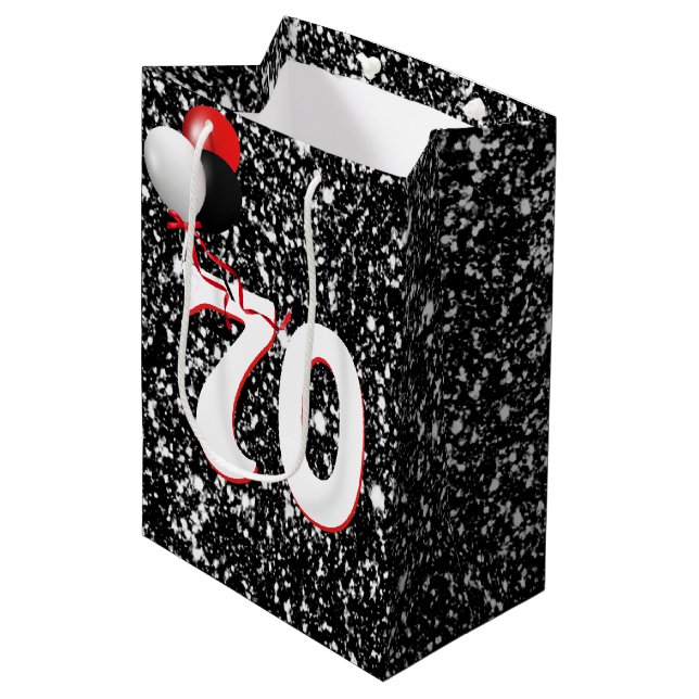 Sac Cadeau Moyen 70e anniversaire Ballons sur Parties scintillant n (Devant Angle)