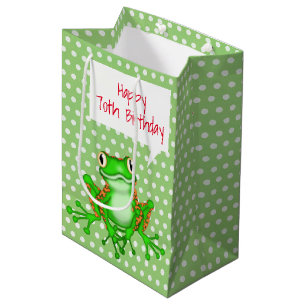 Sac Cadeau Moyen 70e anniversaire Grenouille sur Pois